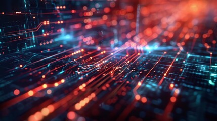 Obraz premium Abstract digital background with glowing circuit lines and tech elements