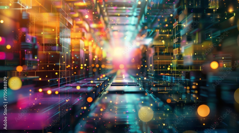 Poster glowing lights and cyber data tunnel in abstract technology background