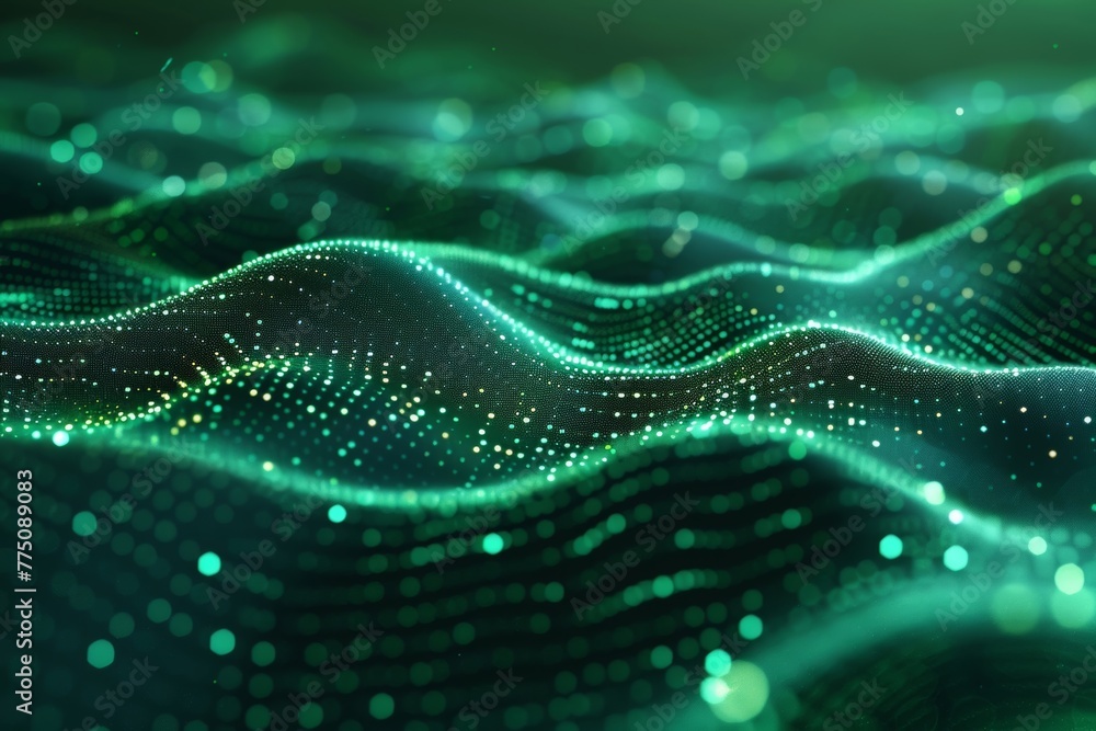 Poster green banner background with abstract tech concept, showcasing digital innovation and future data tr