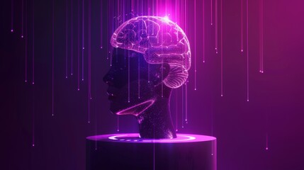 A global cybernetic mind controls humanity. A supercomputer with artificial intelligence in the spotlight. A digital brain with AI in the spotlight. A science futuristic concept with artificial - obrazy, fototapety, plakaty
