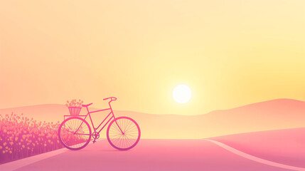 Bicycle on a path at sunset. Banner with copy space. Concept of leisure and eco outdoor activity