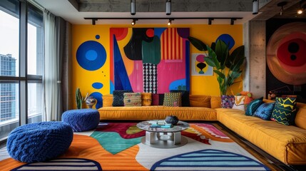 Craft a vibrant image of a colorful apartment