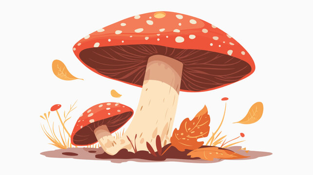 Cartoon mushroom flat vector isolated on white background