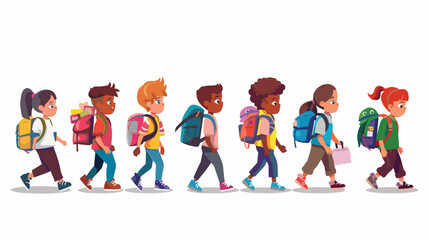 Cartoon School children going to school flat vector isolated