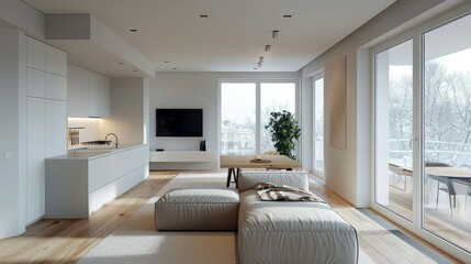 Craft a visually pleasing image of a minimalistic apartment
