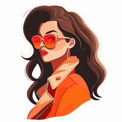 Beautiful young woman with long hair and sunglasses. Vector illustration.