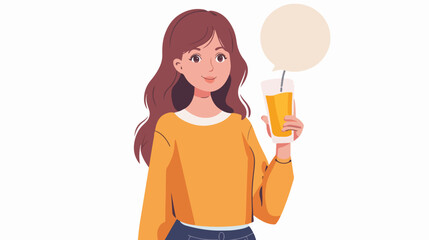 Cartoon woman with drink with speech bubble flat vector
