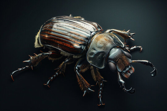 The cockchafer is shown in close-up, standing on the surface. View from above