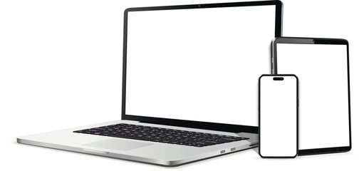 Laptop computer, tablet and mobile phone realistic devices mockup