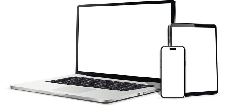 Laptop computer, tablet and mobile phone realistic devices mockup
