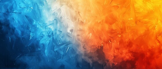A panoramic abstract with a fiery orange and icy blue clash, symbolizing a powerful meeting of opposing forces.
