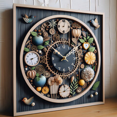 a clock made out of wood with intricate designs