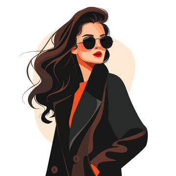 Fashion girl in sunglasses. Vector illustration of beautiful woman in sunglasses.