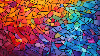 Fototapeta na wymiar A vibrant abstract mosaic resembling stained glass windows, with rich colors and intricate shapes an inspiring visual effect Ai Generative