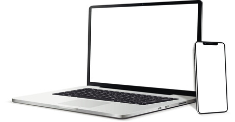 Laptop, smartphone with blank screen mockup - obrazy, fototapety, plakaty