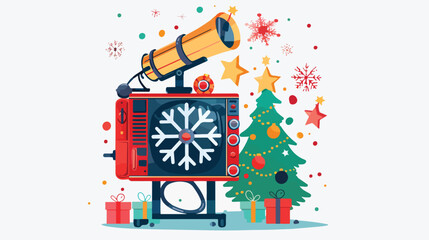 Cinema projector with Christmas tree flat vector isolated