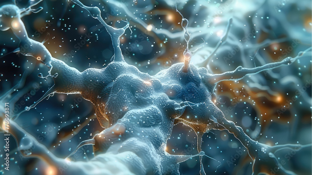 Poster a neurons and add a dna motif there to. the neurons should be more prominent than the dna. generativ