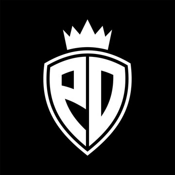 recommend clip art: PD Letter monogram shield and crown outline shape with black and white color design