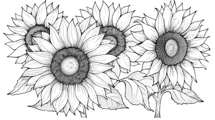 Coloring page for coloring book with sunflowers 