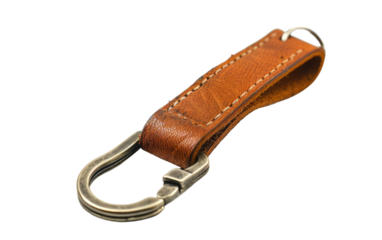 Handmade leather keychain isolated on transparent Background