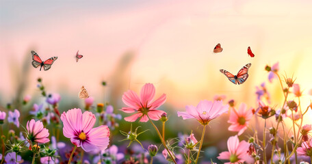 Flowers and butterflies.