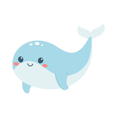 Obraz premium Hand drawn cute whale. Marine life animals. Template for stickers, baby shower, greeting cards and invitation. Isolated vector illustration. 