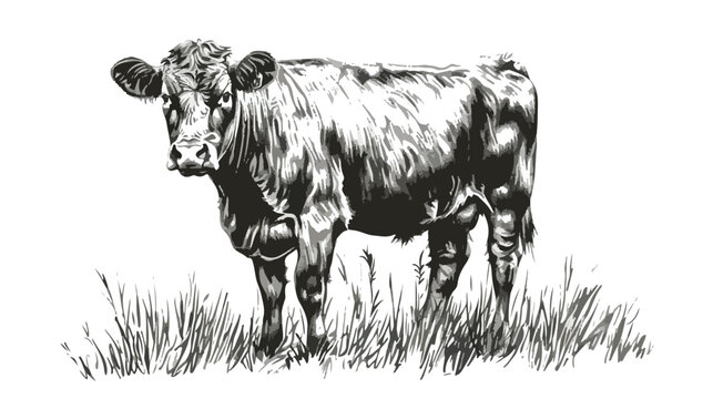 Coww drawn in black ink on white background
