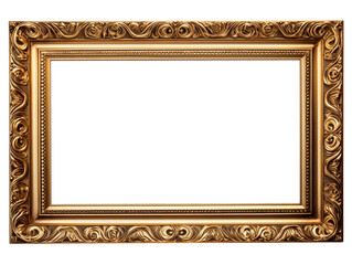 Antique gold picture frame isolated on transparent background, PNG available