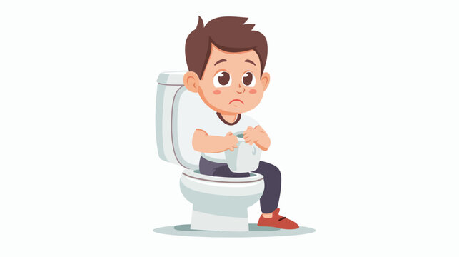 Cute baby boy cartoon peeing in the toilet flat vector