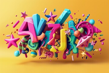 Fototapeta na wymiar 3D typography in vibrant colors, playful shadows, popping off the background