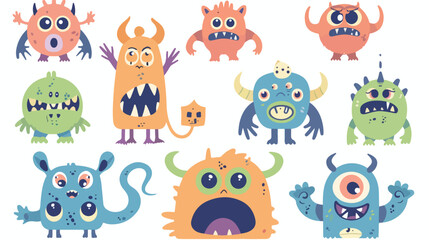 Cute monster school cartoon collection flat vector isolated