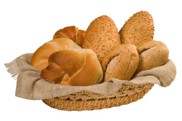 cesta com pães variados isolado em fundo transparente