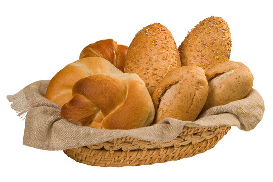 cesta com p&atilde;es variados isolado em fundo transparente