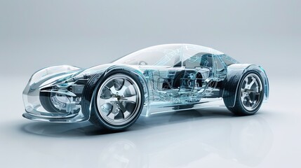 3D rendered transparent car concept.