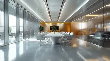 Obraz premium Conference room with seats at company. Generative AI.