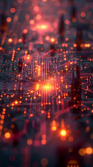 Circuit board with running data by a glowing lines ,Image of technology circuit over black background. global technology and digital interface concept digitally 
