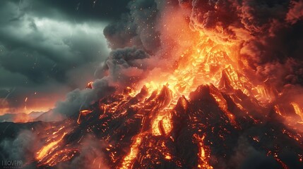 awe-inspiring power of a volcanic eruption - obrazy, fototapety, plakaty