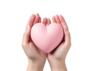 Close up hands holding a pink heart isolated on transparent background, PNG available