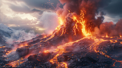 awe-inspiring power of a volcanic eruption - obrazy, fototapety, plakaty