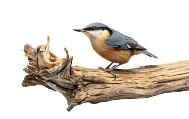Perched Nuthatch on Wooden Limb isolated on transparent Background