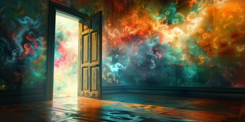 a vivid dream and a memory, a transitional thought through an open doorway into a realm of forbidden surrealism of awe and wonder in the style of light and space