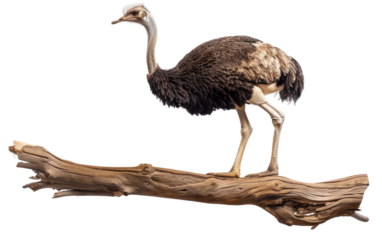 Avian Relaxation: Ostrich and Wooden Bough isolated on transparent Background