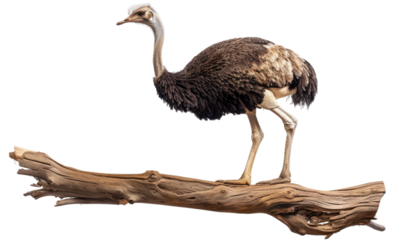 Avian Relaxation: Ostrich and Wooden Bough isolated on transparent Background