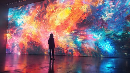 silhouette of person admiring an art piece in a gallery. Generative AI