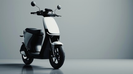 Black and white electric scooter on gray background, modern style