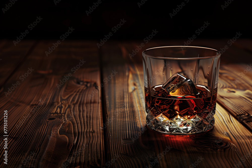 Aufkleber glass of whiskey with ice in a bar. created with generative ai technology.