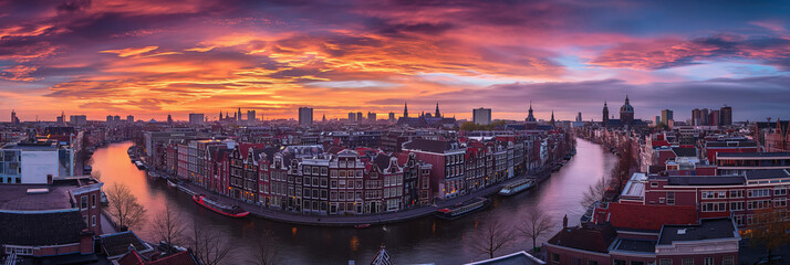 Great City in the World Evoking Amsterdam in The Netherlands - obrazy, fototapety, plakaty
