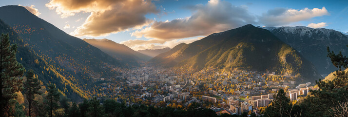 Great City in the World Evoking Andorra la Vella in Andorra - obrazy, fototapety, plakaty
