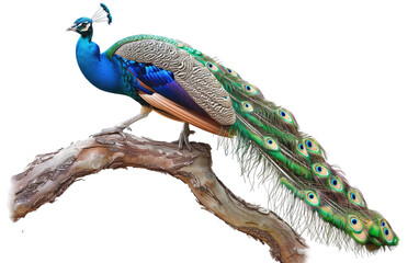 Obraz premium Wooden Perch: A Peacock's Roost isolated on transparent Background