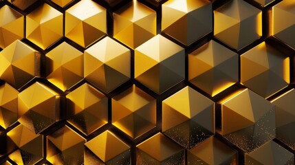 Geometric pattern inspired by honeycomb, precise hexagons, golden color scheme
